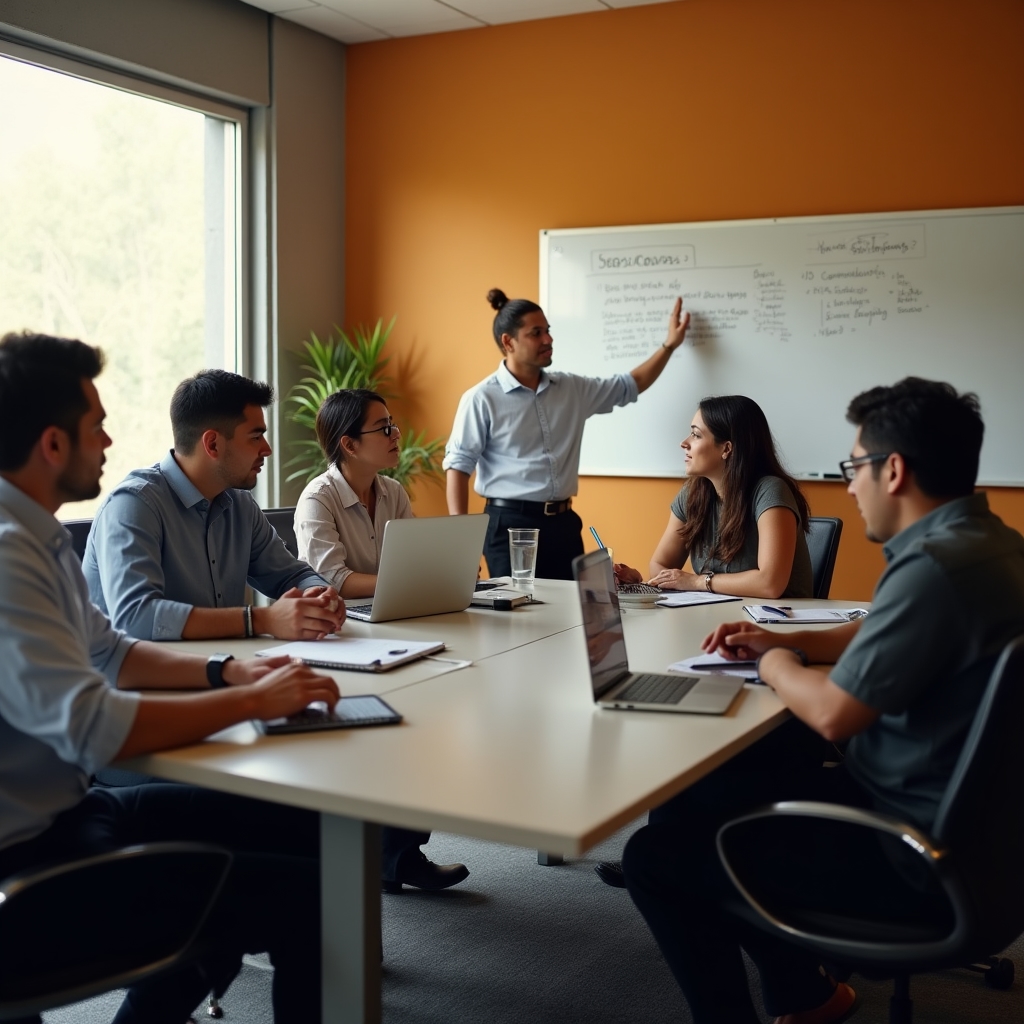 Group of supervisors in a leadership formation session, working through real workplace scenarios