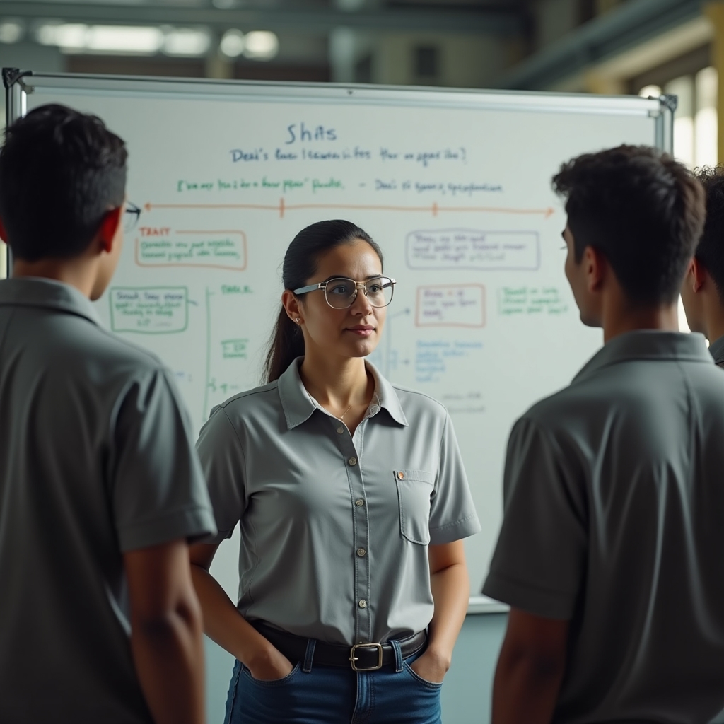 Shift leader conducting a morning briefing with their team before the start of operations